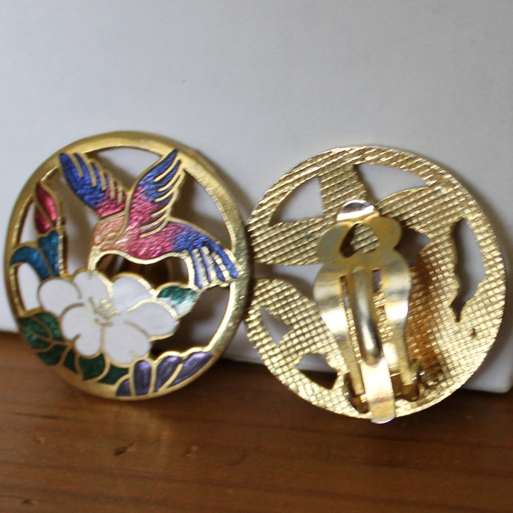 Vintage Style Hummingbird Clip on Earrings